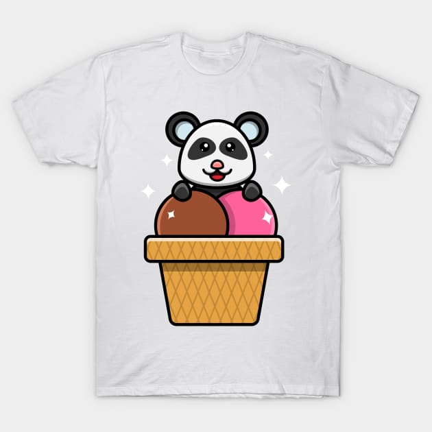 Sticker and Label Of Cute Baby Panda On Ice Cream T-Shirt by tedykurniawan12